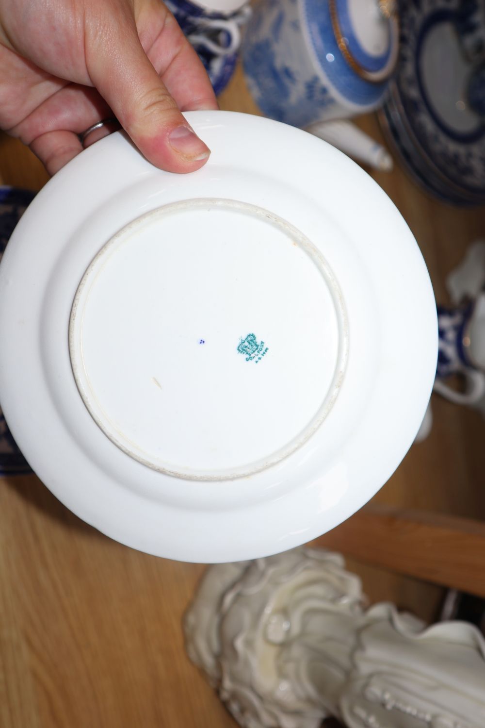 A collection of blue and white dinner ware and a Cauldon dinner service